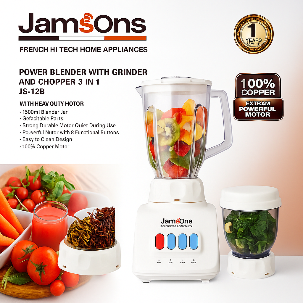 Jamson 3-in-1 Juicer, Blender & Chopper β Power, Speed & Style in One Machine
