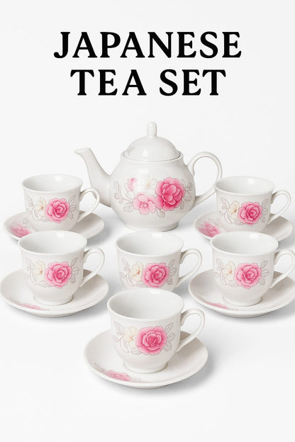 Elegant Japanese Porcelain Tea Set 😍– 6 Cups☕️-6 Saucers 🍽️& Kettle🫖 | Premium Gift Set😍