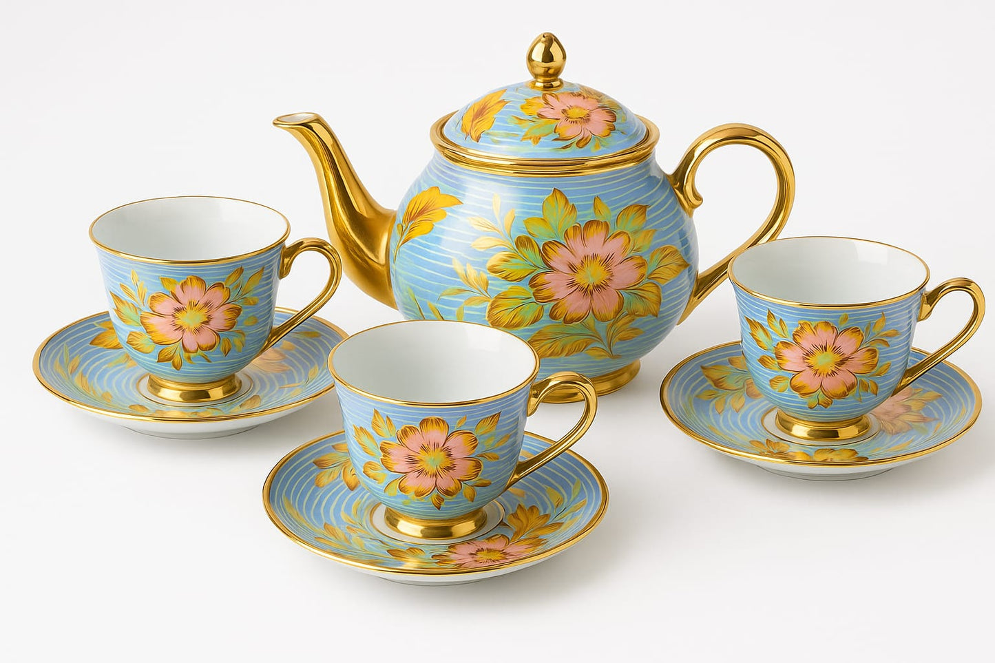 Luxury Tea Set😍❤️ – 3 Cups☕️ 3 Saucers 🍽️ & 1 Teapot 🫖 | Limited Edition😍🥰