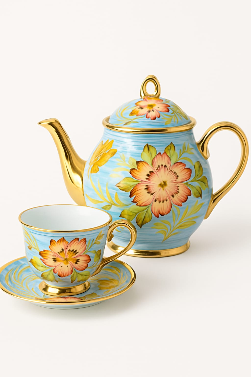Luxury Tea Set😍❤️ – 3 Cups☕️ 3 Saucers 🍽️ & 1 Teapot 🫖 | Limited Edition😍🥰