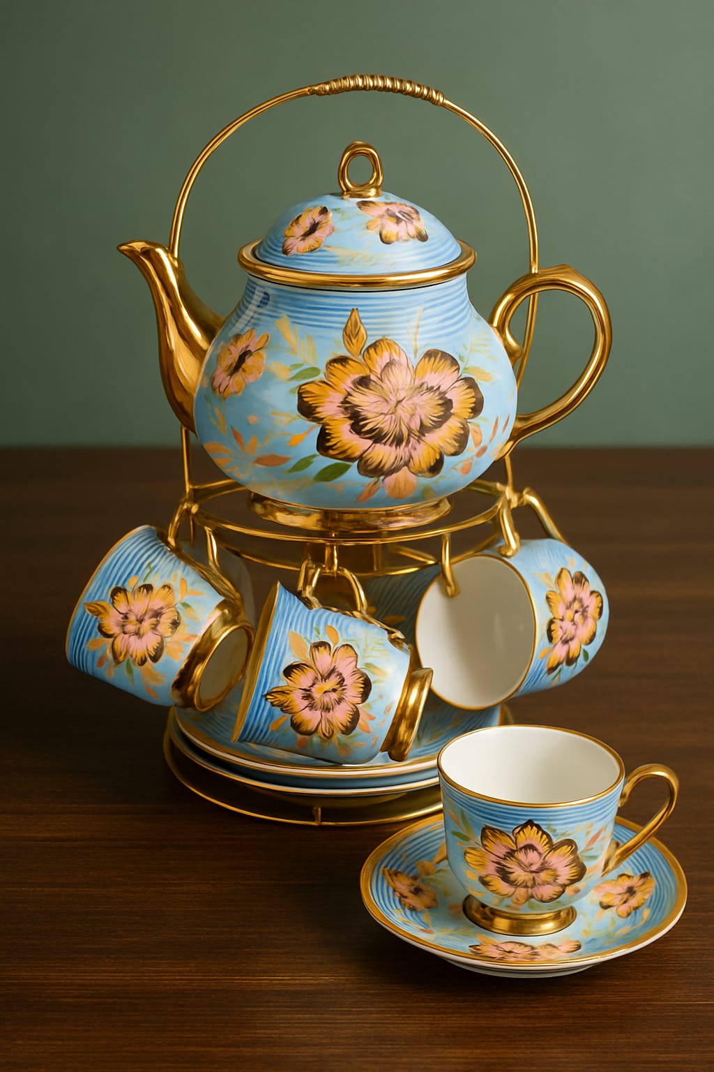 Luxury Tea Set😍❤️ – 3 Cups☕️ 3 Saucers 🍽️ & 1 Teapot 🫖 | Limited Edition😍🥰