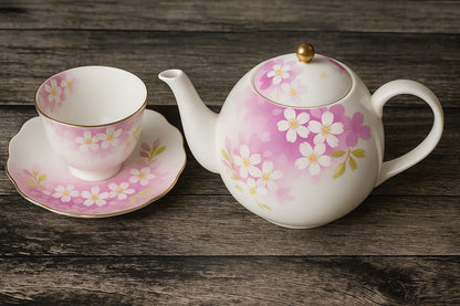 Japanese 🇯🇵 Ceramic Cava Set🫖🍵 | 1 Teapot + 5 Cups + 5 Saucers + 5 Dessert Plates | Elegant Crackle Glaze Finish🥰