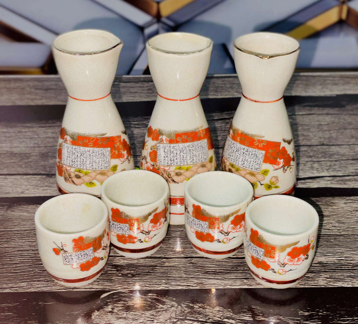 Exclusive Japanese 🇯🇵 Sake Set 🍶3 Bottles + 4 Cups | Handcrafted Ceramic with Artistic Finish🥰😍