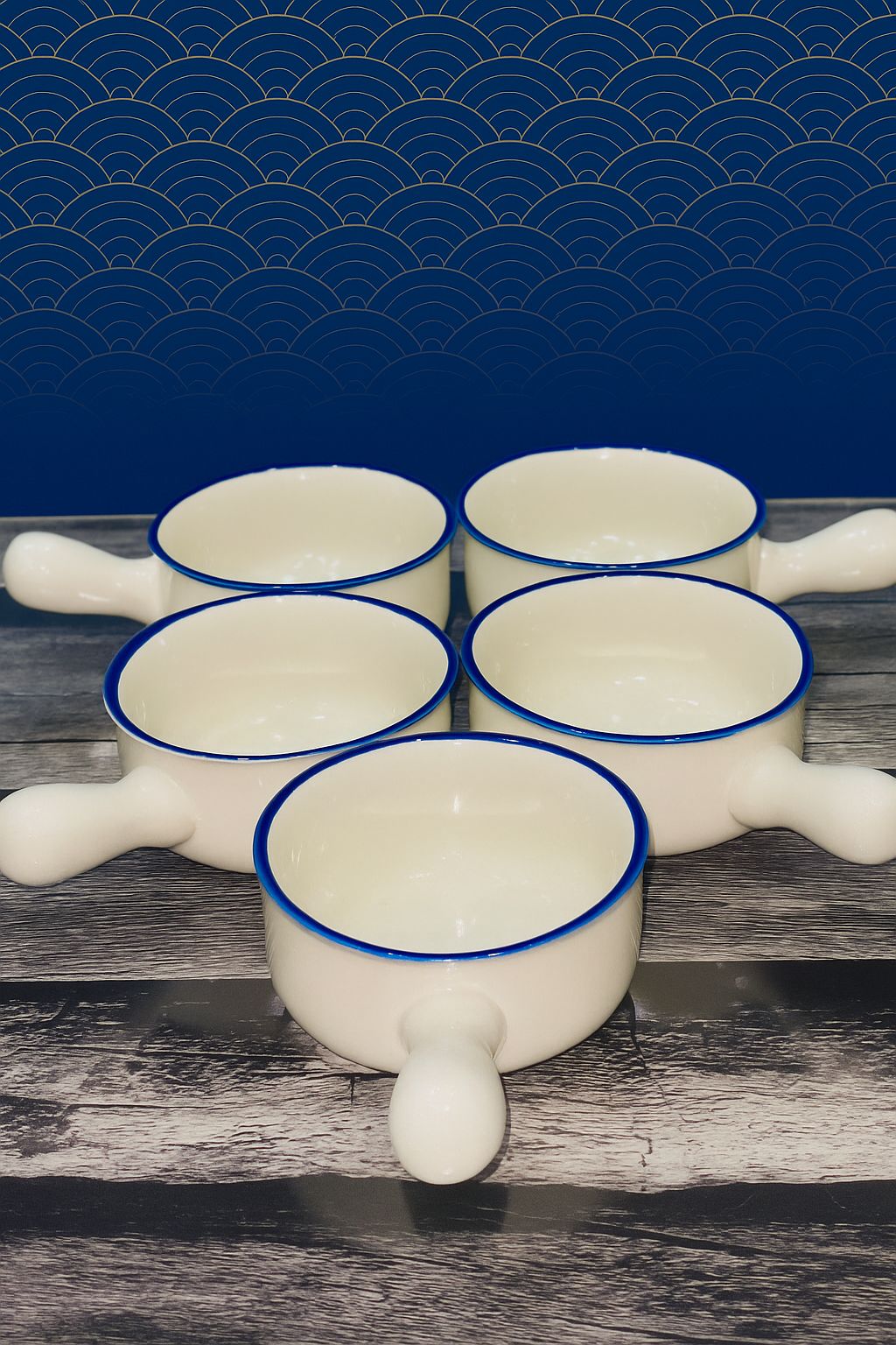 Japanese 🇯🇵 Ceramic Handle Bowl 🥣 Set | 5 Cream Soup Bowls with Grip Stick Handle | Minimalist Traditional Design😍😍😍