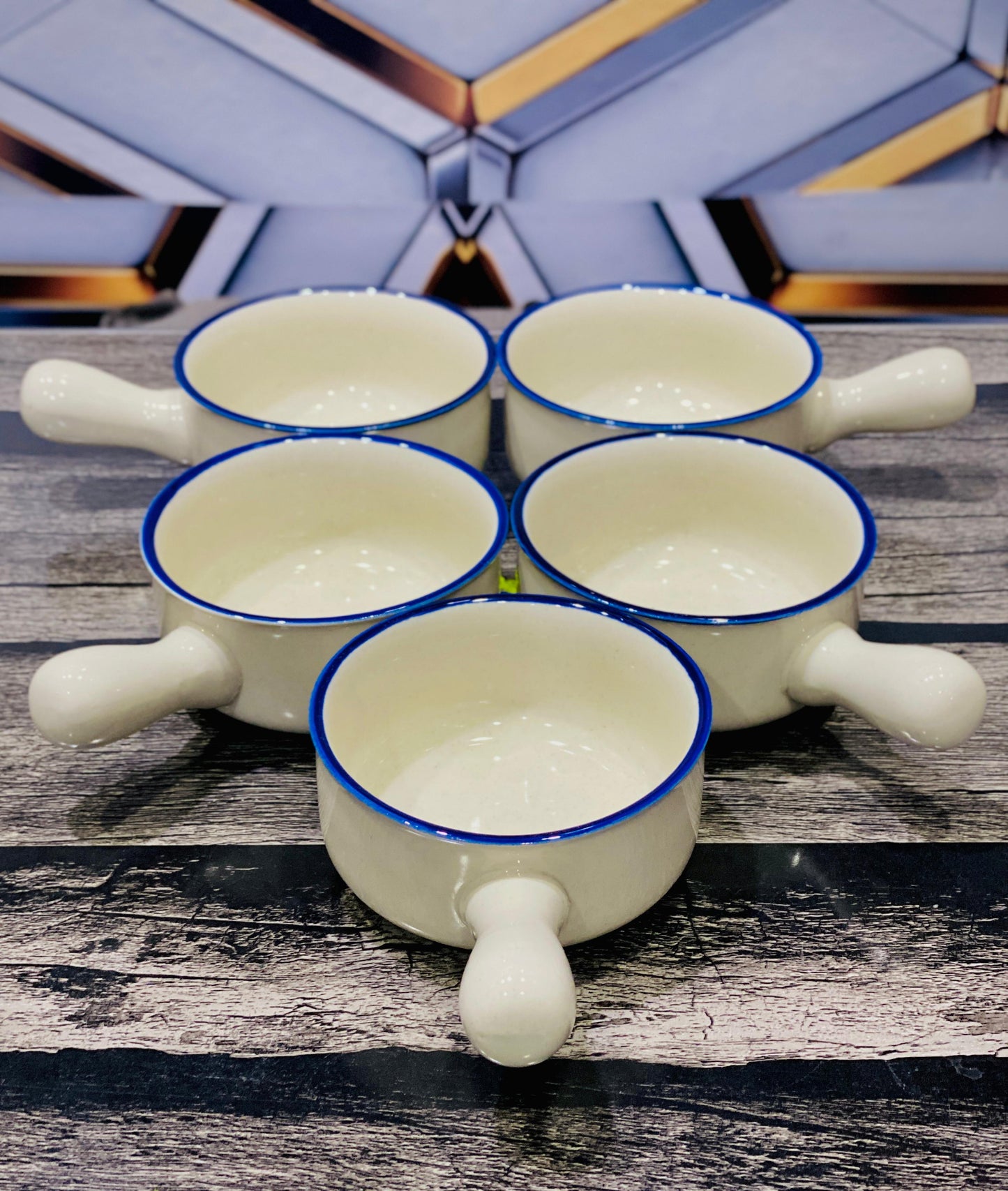 Japanese 🇯🇵 Ceramic Handle Bowl 🥣 Set | 5 Cream Soup Bowls with Grip Stick Handle | Minimalist Traditional Design😍😍😍