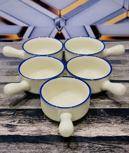 Japanese 🇯🇵 Ceramic Handle Bowl 🥣 Set | 5 Cream Soup Bowls with Grip Stick Handle | Minimalist Traditional Design😍😍😍