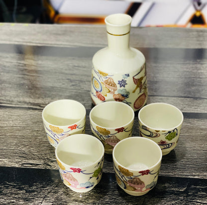 Traditional Japanese 🇯🇵 Sake 🍶Set | 1 Bottle + 6 Cups 🥰😍Handcrafted Ceramic Design😍🥰
