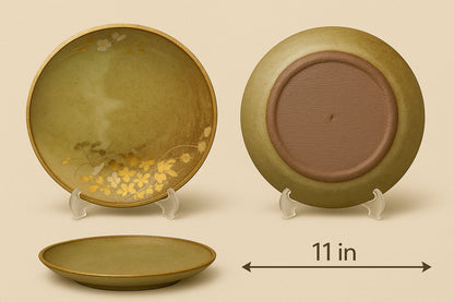 Traditional Japanese 🇯🇵 Ceramic Plate 😍🫰🏻– 11 Inches | Green & Gold Floral😍