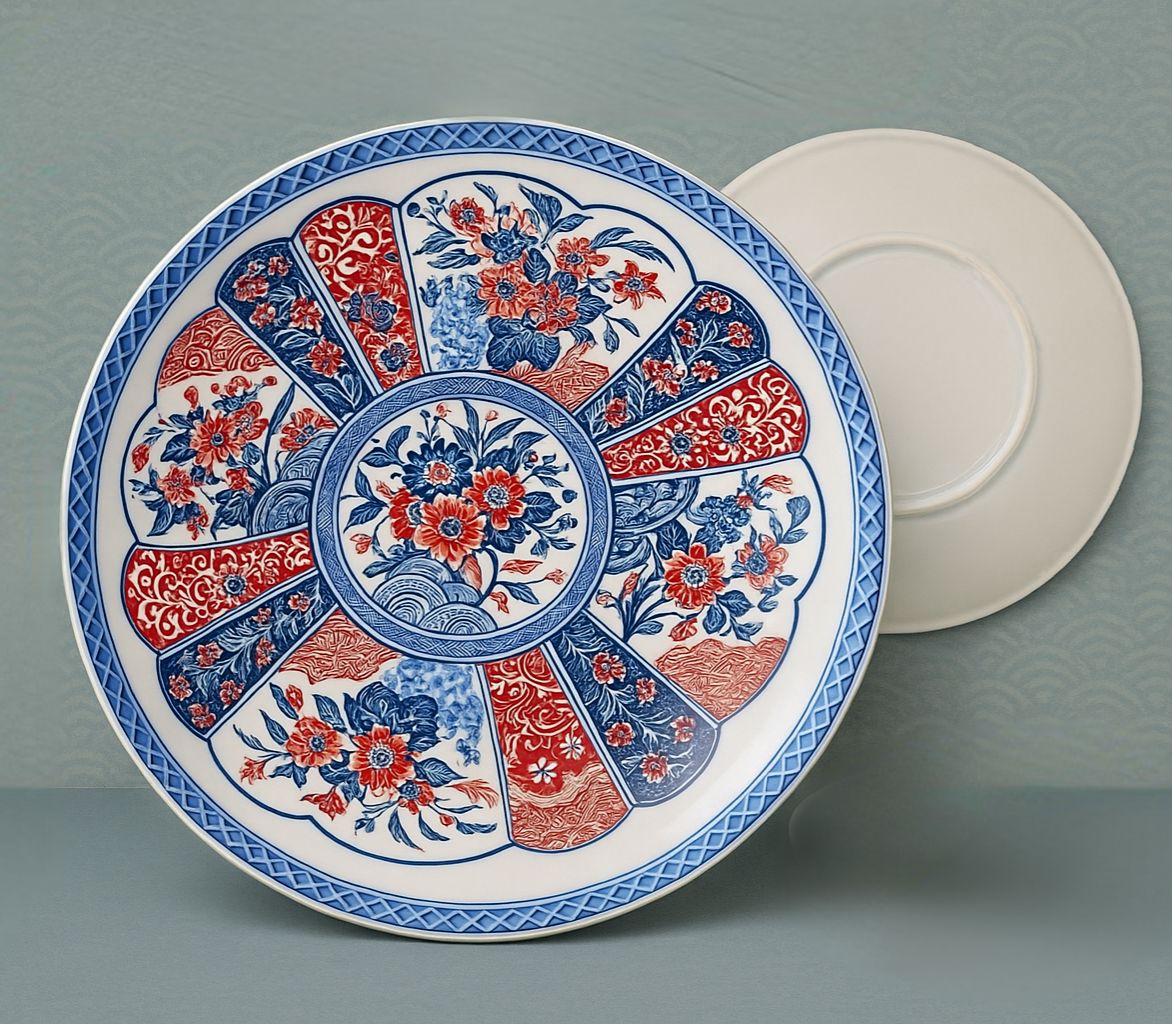 Traditional 12-Inch Japanese 🇯🇵 Imari Porcelain Plate 😍– Red & Blue Floral Art Platter😍😍😍