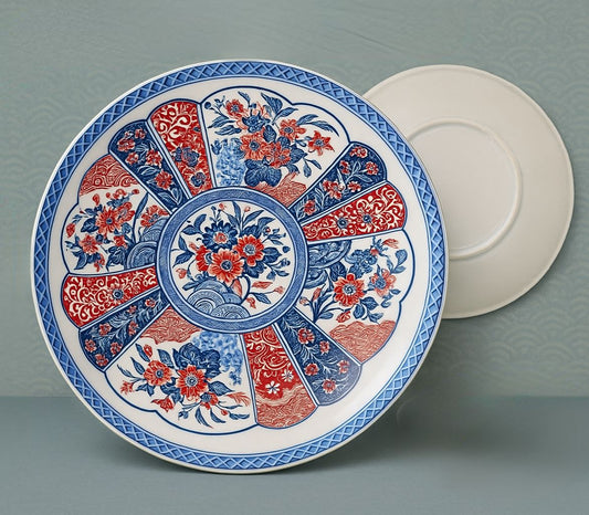 Traditional 12-Inch Japanese 🇯🇵 Imari Porcelain Plate 😍– Red & Blue Floral Art Platter😍😍😍