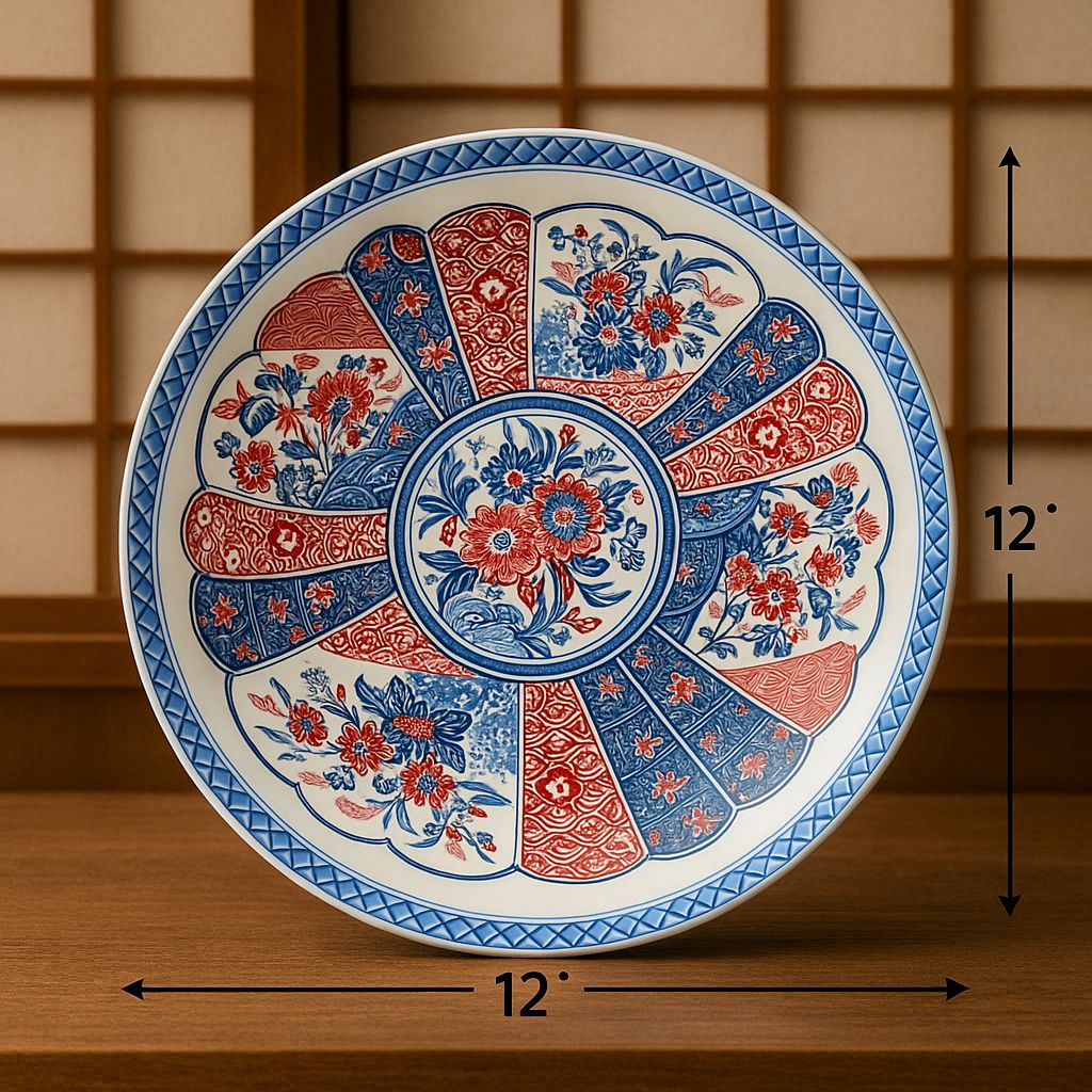Traditional 12-Inch Japanese 🇯🇵 Imari Porcelain Plate 😍– Red & Blue Floral Art Platter😍😍😍