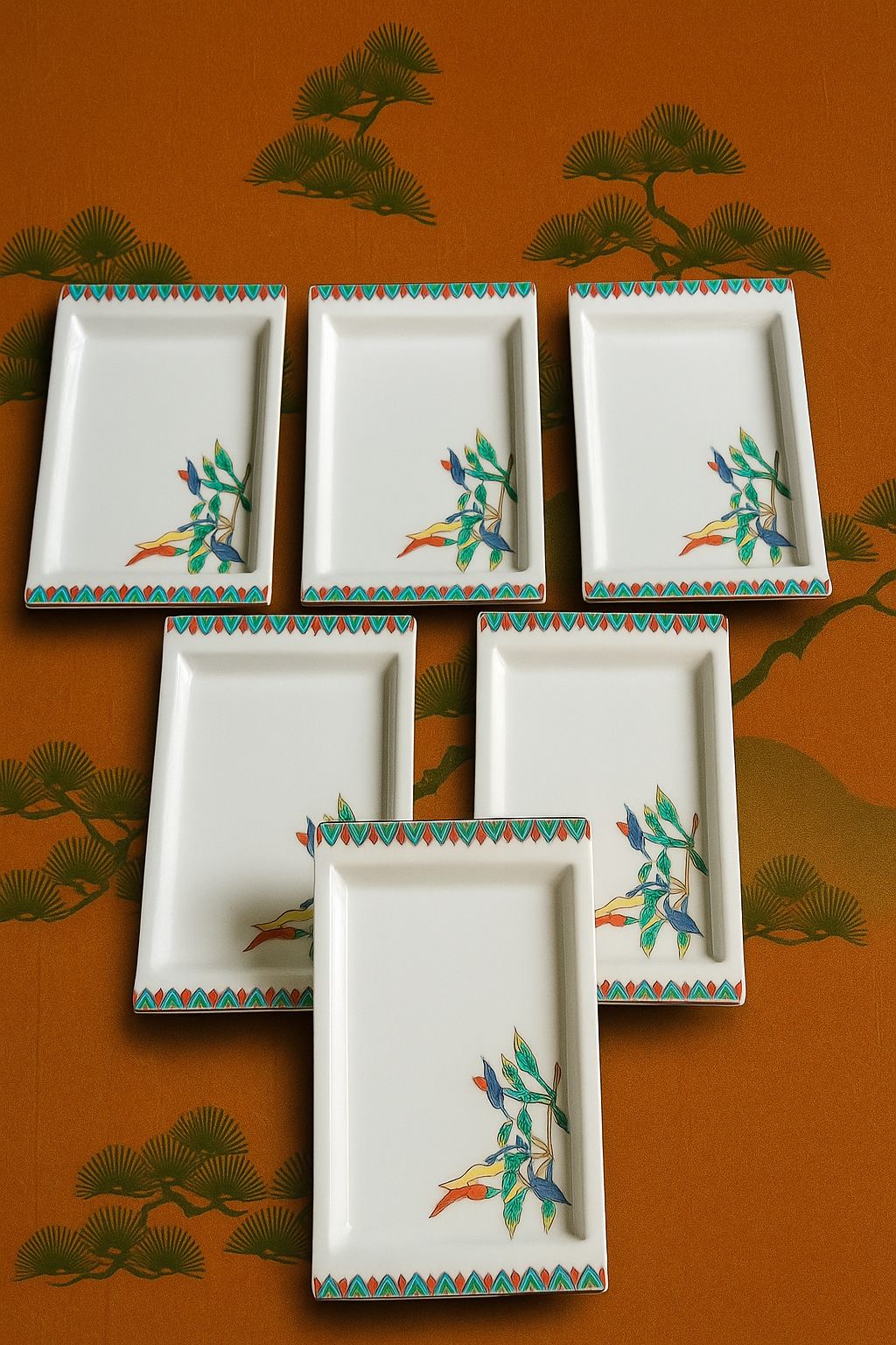 nade by Japanese 🇯🇵 Rectangular Ceramic Kabab Plates – Hand-Painted Traditional 🧫Design😍 (Set of 6)