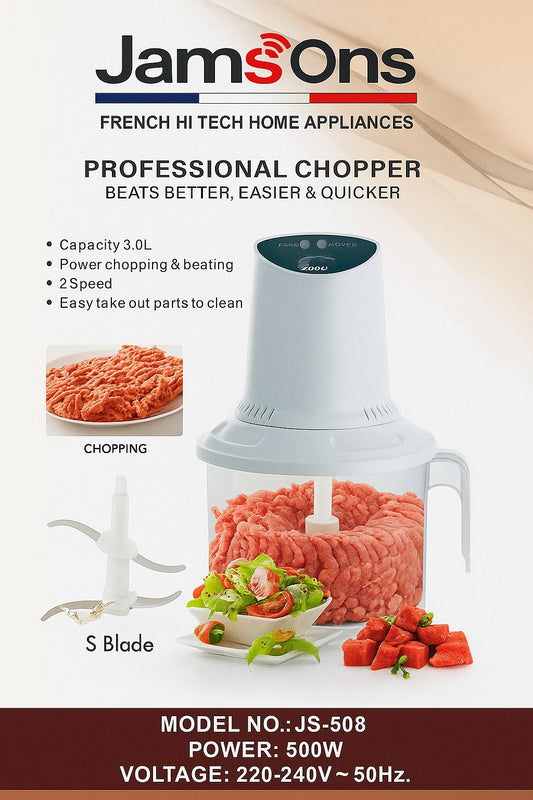 Jamesons Professional Chopper JAS-508 | 500W Power, 2 Speed, Easy Clean Parts
